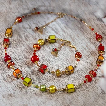 Náhrdelník Lampglas Náhrdelník Day for Colors s 24karátovým zlatem a ryzím stříbrem v perlách Lampglas