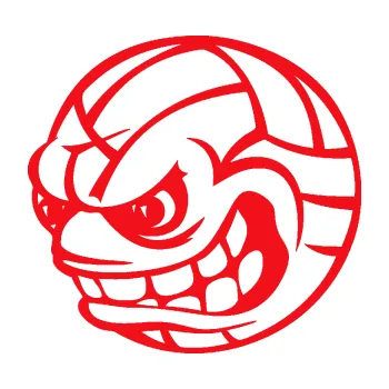 Samolepicí dekorace na vozidlo Volejbalový míč 001 levá s obličejem (10 - červená) SAMOLEPKA NA AUTO, NÁLEPKA, FÓLIE, POLEP, TUNING, VLASTNÍ TEXT, TISK, AUTOSAMOLEPKY.cz, POLEPY, OBRÁZEK, LOGO, 3D STICKERS