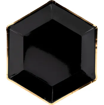 Party nádobí PartyDeco TPP31-010 papírové talířky 23 cm 6 ks černé/zlaté