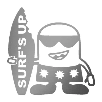 Samolepicí dekorace na vozidlo Surf veselý panáček (42 - stříbrná metalíza) SAMOLEPKA NA AUTO, NÁLEPKA, FÓLIE, POLEP, TUNING, VLASTNÍ TEXT, TISK, AUTOSAMOLEPKY.cz, POLEPY, OBRÁZEK, LOGO, 3D STICKERS