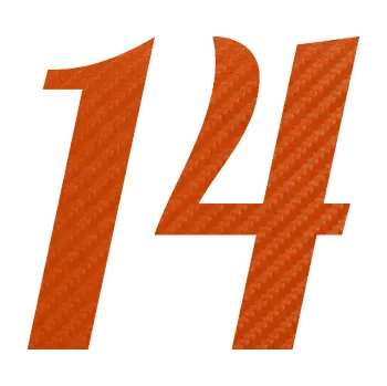 Polep vozidla Startovní číslo 14 typ 3 (54 - 3D karbon oranžový) SAMOLEPKA NA AUTO, NÁLEPKA, FÓLIE, POLEP, TUNING, VLASTNÍ TEXT, TISK, AUTOSAMOLEPKY.cz, POLEPY, OBRÁZEK, LOGO, 3D STICKERS