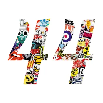 Polep vozidla Startovní číslo 44 typ 3 (83 - Sticker bomb) SAMOLEPKA NA AUTO, NÁLEPKA, FÓLIE, POLEP, TUNING, VLASTNÍ TEXT, TISK, AUTOSAMOLEPKY.cz, POLEPY, OBRÁZEK, LOGO, 3D STICKERS