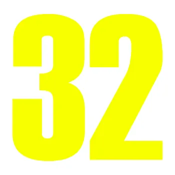 Samolepicí dekorace na vozidlo Startovní číslo 32 typ 2 (70 - Fluorescentní žlutá) SAMOLEPKA NA AUTO, NÁLEPKA, FÓLIE, POLEP, TUNING, VLASTNÍ TEXT, TISK, AUTOSAMOLEPKY.cz, POLEPY, OBRÁZEK, LOGO, 3D STICKERS