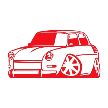 Polep vozidla SAMOLEPKA Škoda 1000 karikatura levá (10 - červená) NA AUTO, NÁLEPKA, FÓLIE, POLEP, TUNING, VLASTNÍ TEXT, TISK, AUTOSAMOLEPKY.cz, POLEPY, OBRÁZEK, LOGO, SAMOLEPKY