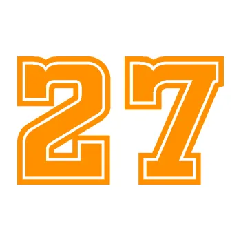 Polep vozidla Startovní číslo 27 typ 5 (06 - oranžová) SAMOLEPKA NA AUTO, NÁLEPKA, FÓLIE, POLEP, TUNING, VLASTNÍ TEXT, TISK, AUTOSAMOLEPKY.cz, POLEPY, OBRÁZEK, LOGO, 3D STICKERS