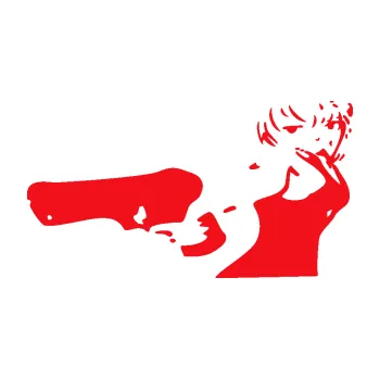 Samolepící dekorace SAMOLEPKA Žena s pistolí levá (10 - červená) NA AUTO, NÁLEPKA, FÓLIE, POLEP, TUNING, VLASTNÍ TEXT, TISK, AUTOSAMOLEPKY.cz, POLEPY, OBRÁZEK, LOGO, SAMOLEPKY