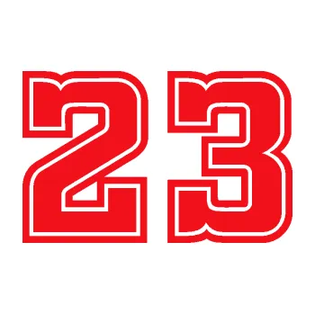 Polep vozidla SAMOLEPKA Startovní číslo 23 typ 5 (10 - červená) NA AUTO, NÁLEPKA, FÓLIE, POLEP, TUNING, VLASTNÍ TEXT, TISK, AUTOSAMOLEPKY.cz, POLEPY, OBRÁZEK, LOGO, SAMOLEPKY