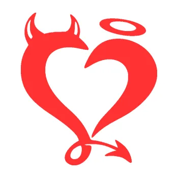 Samolepící dekorace Srdíčko 016 pravá anděl s ďáblem (02 - světle červená) SAMOLEPKA NA AUTO, NÁLEPKA, FÓLIE, POLEP, TUNING, VLASTNÍ TEXT, TISK, AUTOSAMOLEPKY.cz, POLEPY, OBRÁZEK, LOGO, 3D STICKERS