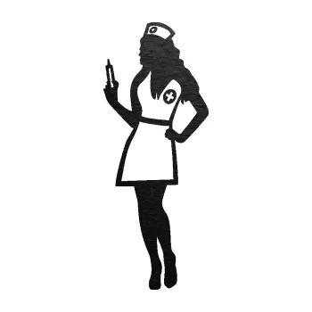 Samolepící dekorace SAMOLEPKA Zdravotní sestřička 001 levá s injekcí (63 - škrábaný kov černý) NA AUTO, NÁLEPKA, FÓLIE, POLEP, TUNING, VLASTNÍ TEXT, TISK, AUTOSAMOLEPKY.cz, POLEPY, OBRÁZEK, LOGO, SAMOLEPKY