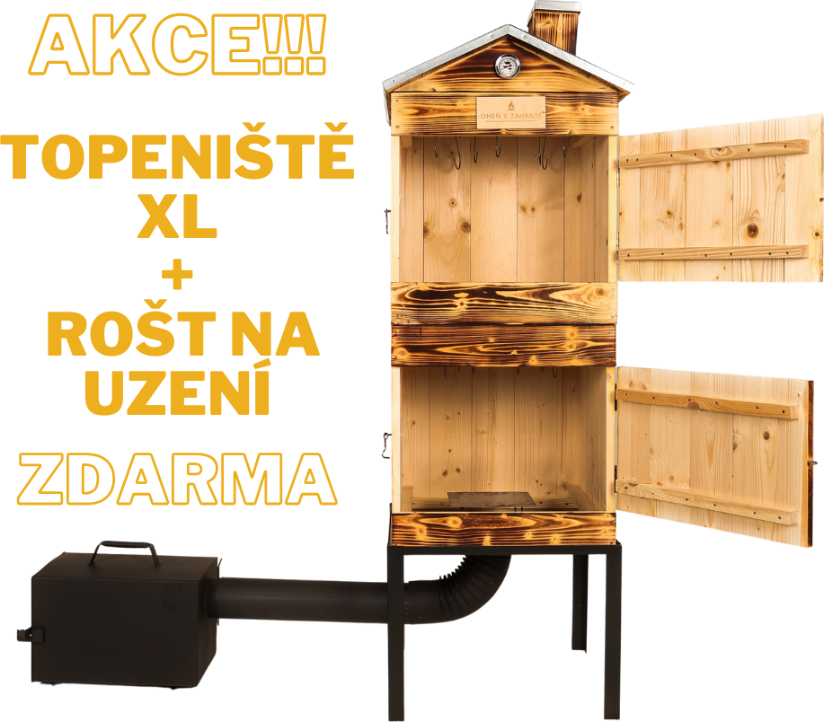 OHENVZAHRADE.CZ Zahradní udírna s oplechovanou stříškou - opálená - velká - OHENVZAHRADE DÁREK OD NÁS + XL topeniště zdarma