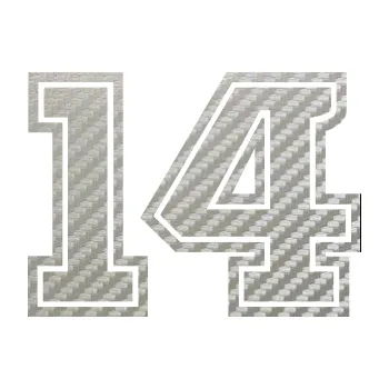 Polep vozidla Startovní číslo 14 typ 5 (52 - 3D karbon stříbrný) SAMOLEPKA NA AUTO, NÁLEPKA, FÓLIE, POLEP, TUNING, VLASTNÍ TEXT, TISK, AUTOSAMOLEPKY.cz, POLEPY, OBRÁZEK, LOGO, 3D STICKERS