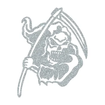 Samolepicí dekorace na vozidlo Smrtka 015 pravá s kosou (91 - Ultra Metalic stříbrná metalíza) SAMOLEPKA NA AUTO, NÁLEPKA, FÓLIE, POLEP, TUNING, VLASTNÍ TEXT, TISK, AUTOSAMOLEPKY.cz, POLEPY, OBRÁZEK, LOGO, 3D STICKERS