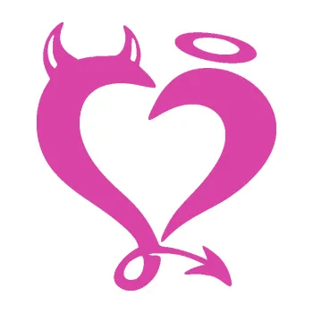 Samolepící dekorace SAMOLEPKA Srdíčko 016 pravá anděl s ďáblem (16 - růžová) NA AUTO, NÁLEPKA, FÓLIE, POLEP, TUNING, VLASTNÍ TEXT, TISK, AUTOSAMOLEPKY.cz, POLEPY, OBRÁZEK, LOGO, SAMOLEPKY