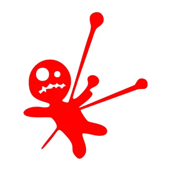 Samolepicí dekorace na vozidlo Voodoo panenka 002 levá (74 - Fluorescentní červená) SAMOLEPKA NA AUTO, NÁLEPKA, FÓLIE, POLEP, TUNING, VLASTNÍ TEXT, TISK, AUTOSAMOLEPKY.cz, POLEPY, OBRÁZEK, LOGO, 3D STICKERS