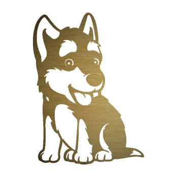 Polep vozidla SAMOLEPKA Pes 195 levá Husky štěňátko (64 - škrábaný kov zlatý) NA AUTO, NÁLEPKA, FÓLIE, POLEP, TUNING, VLASTNÍ TEXT, TISK, AUTOSAMOLEPKY.cz, POLEPY, OBRÁZEK, LOGO, SAMOLEPKY
