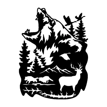 Samolepící dekorace SAMOLEPKA Krajina hory 039 levá medvěd a lesní zvěř (01 - černá) NA AUTO, NÁLEPKA, FÓLIE, POLEP, TUNING, VLASTNÍ TEXT, TISK, AUTOSAMOLEPKY.cz, POLEPY, OBRÁZEK, LOGO, SAMOLEPKY