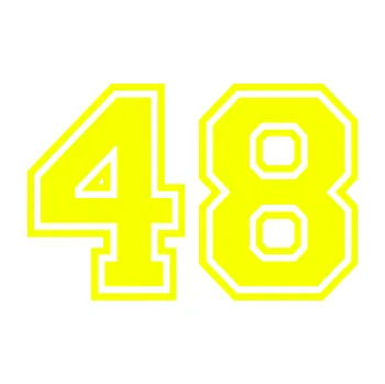 Polep vozidla Startovní číslo 48 typ 4 (70 - Fluorescentní žlutá) SAMOLEPKA NA AUTO, NÁLEPKA, FÓLIE, POLEP, TUNING, VLASTNÍ TEXT, TISK, AUTOSAMOLEPKY.cz, POLEPY, OBRÁZEK, LOGO, 3D STICKERS