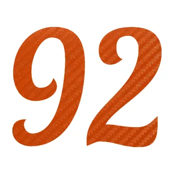 Polep vozidla Startovní číslo 92 typ 3 (54 - 3D karbon oranžový) SAMOLEPKA NA AUTO, NÁLEPKA, FÓLIE, POLEP, TUNING, VLASTNÍ TEXT, TISK, AUTOSAMOLEPKY.cz, POLEPY, OBRÁZEK, LOGO, 3D STICKERS