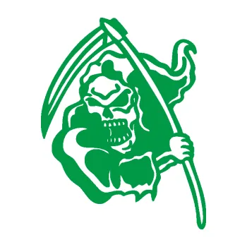 Samolepicí dekorace na vozidlo Smrtka 015 levá s kosou (12 - zelená) SAMOLEPKA NA AUTO, NÁLEPKA, FÓLIE, POLEP, TUNING, VLASTNÍ TEXT, TISK, AUTOSAMOLEPKY.cz, POLEPY, OBRÁZEK, LOGO, 3D STICKERS