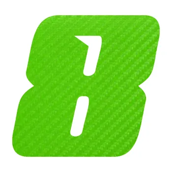 Polep vozidla SAMOLEPKA Startovní číslo 8 typ 6 (58 - 3D karbon zelený kawasaki) NA AUTO, NÁLEPKA, FÓLIE, POLEP, TUNING, VLASTNÍ TEXT, TISK, AUTOSAMOLEPKY.cz, POLEPY, OBRÁZEK, LOGO, SAMOLEPKY
