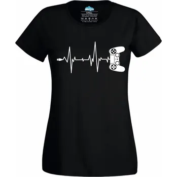 Dámské tričko Kardiogram a Ovladač (Skladem XS-4XL) (Velikost: 4XL, Barva: Černá)