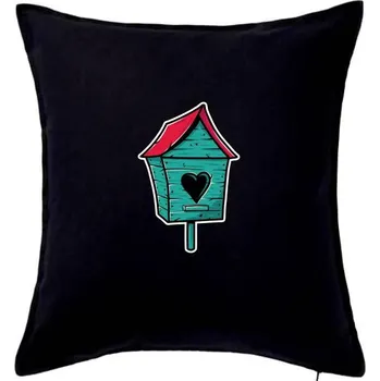 Polštář Barevná budka pro ptáky - Polštář 50x50 - 50x50 - Pouze potah ( Černá )