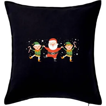 Polštář Tancující Santa a dva skřítci - Polštář 50x50 - 50x50 - Včetně výplně ( Černá )