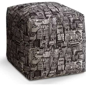 Taburet Taburet Kostka Kreslené mrakodrapy: 40x40x40 cm - Sablio