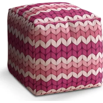 Taburet Taburet Kostka Střídajíci růžové pletení: 40x40x40 cm - Sablio