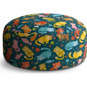 Sedací pytel Kulatý taburet Circle Kočky s rybkami: 38x48 cm - Sablio