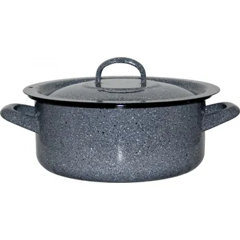 Hrnec Metalac Kámen, mělký smaltovaný kastrol Klasik s poklicí 18 cm, 2 l