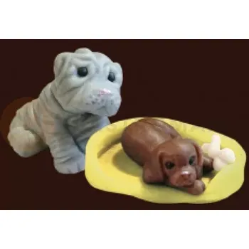 Výroba svíčky Pejsek šarpej + ohrádka se štěňátky, cukrové figurky, žlutý | MAGMART, ZPS02