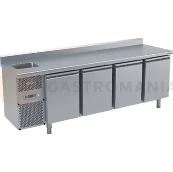 Chladicí stůl s agregátem, plnými dveřmi, dřezem, zadní lištou a okapovou lištou 2325x600x850 mm | DORA METAL, DM-S-91004