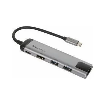 USB hub USB-HUB a ethernetový síťový adaptér, 4 porty, USB 3.0, USB-C, HDMI, VERBATIM