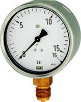 manometr, napojení dole, těleso nerez 1.4301, průměr 100 [mm], rozsah 0/2,5, [bar], připojení 1/2", třída 1,0, 504