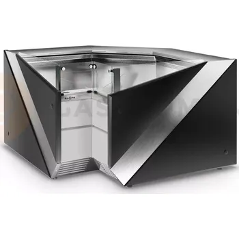 Modul chladicího pultu rohový vnitřní s tvrzeným rovným, svislým, krátkým sklem, systémem sušení skla a deskou z nerezové oceli 1440x1200x930 mm | RAPA, L-Xi/NW