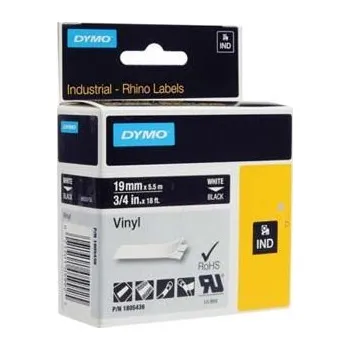 Pásek do tiskárny Dymo, originální páska do tiskárny štítků, 1805436, bílý tisk/černý podklad, 5,5m, 19mm, RHINO vinylová profi D1
