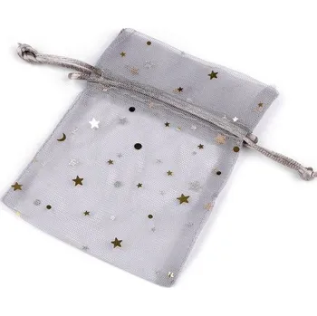 Dárková taška Dárkový pytlík, hvězda 10x13 cm tylový, šedý