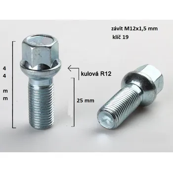 Poklice na kolo šroub kola kulový M12x1,5 mm x 25 mm klíč 19