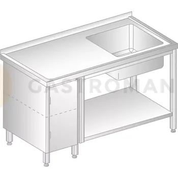 Nerezový dřez Stůl přístěnný z nerezové oceli s dřezem, skříňkou a poličkou 1500x700x850 mm | DORA METAL, DM-3202