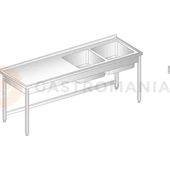 Nerezový dřez Stůl přístěnný z nerezové oceli s 2 dřezy 1400x700x850 mm | DORA METAL, DM-3010
