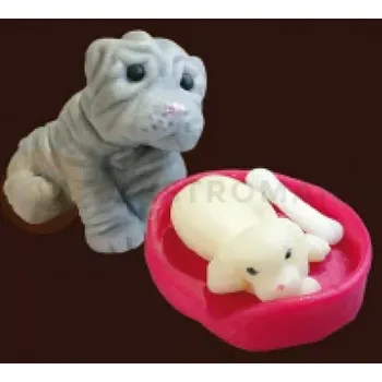 Výroba svíčky Pejsek šarpej + ohrádka se štěňátky, cukrové figurky, červený | MAGMART, ZPS02