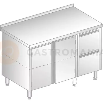 Nerezový dřez Stůl přístěnný z nerezové oceli se skříňkou a 2 šuplíky 1300x700x850 mm | DORA METAL, DM-3127