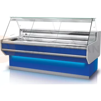 Chladicí pult s tvrzeným děleným rovným šikmým sklem, pultem z nerezové oceli a podsvíceným korpusem 1250x1070x1220 mm | RAPA, L-A3