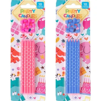 Svíčka Emocio Dortové svíčky 10ks 110mm + 10ks svícnů, mix barev 31 gram