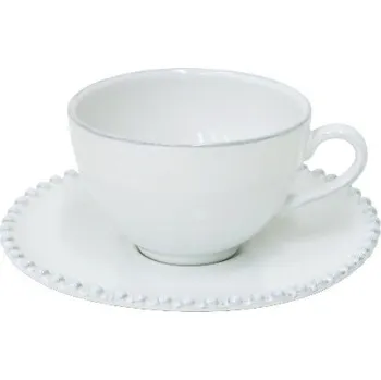 Šálek na čaj s podšálkem 0,25L, PEARL, bílá (balení)|Costa Nova