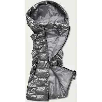 Dámská vesta Lesklá šedá dámská vesta s kapucí (B8019-70) odstíny šedé XL (42)