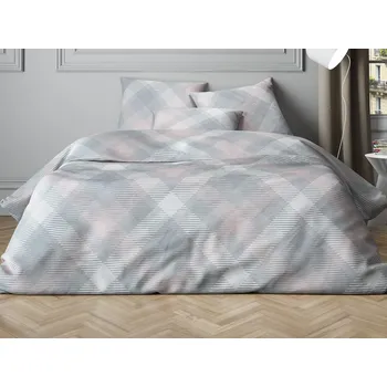 Povlečení Mistral Home povlečení bavlněný satén Mist Check Grey-Pink - 140x200 / 70x90 cm