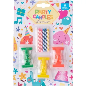 Emocio Dortové svíčky 6 ks + 3 ks držáků formule mix 31 gram