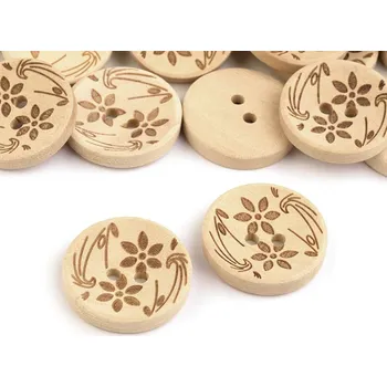 Knoflík Dřevěný knoflík velikost 32" květy